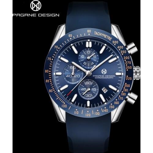 Pagrne Design Mens Watch Top Brand Luxury Timeline Table Sport Mens Watch Blue Rubber Waterproof Watch Men Clock Zegarekmęski