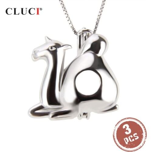 CLUCI 3pcs Cute Silver 925 Pendant Camel Shaped Women Charms Jewelry 925 Sterling Silver Pearl Locket Pendant SC227SB