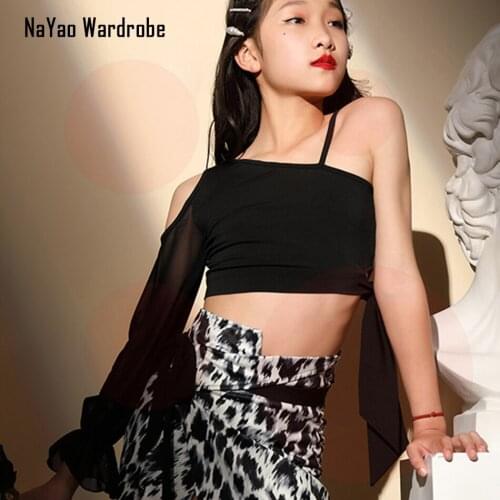 G1180 One Side Long Sleeve Design Kids Latin Dance Tops Girl Latin Dancing Clothes Belly Ballroom Tango Dresses