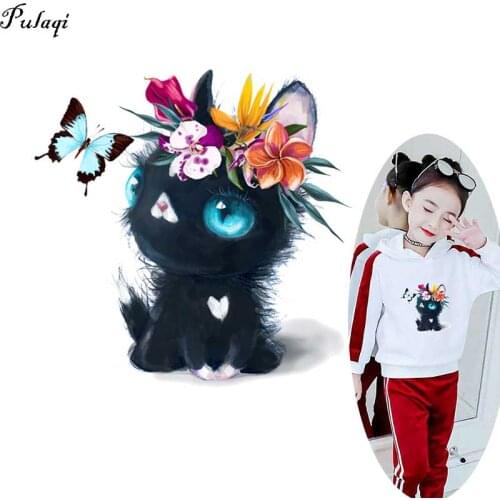 DIY Cute Cat Iron On Patches For Clothing Cartoon Animal Thermo Stickers On Clothes Heat Transfers For Kids Shirts Small Animal