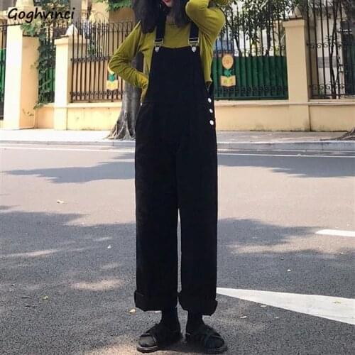 Jumpsuits Women Black Denim Long Loose Straight Wide-leg Spring Autumn Casual Bottoms All-match Students High Waist Overalls New