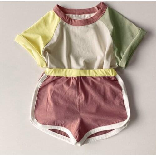 2021 New Summer Japanese And Korean Style Stitching Color Top+Shorts Suit Girl Set Clothing Sets Girl Clothing