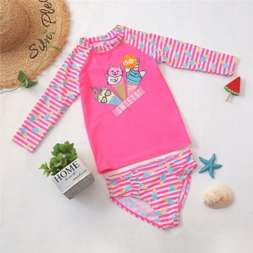 Girls' Tankini Swimsuit Set 2020 Two-Pieces Toddler Girls Ice Cream Rash Guard Set 1-3Y Children Girls Beach Swimwear UPF 50