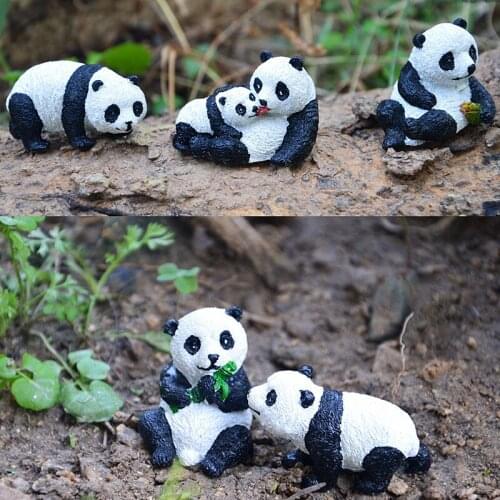 Mini Cartoon Bamboo Panda Moss Micro Landscape Resin Funny Panda Babies Ornament Fairy Garden Miniature Figurine Decoration