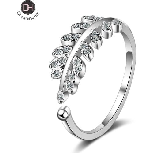 925 Sterling Silver Rings Zirconia Crystal Rhinestone Leaves Open Rings Original 925 Women Rings Gift
