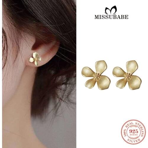 Fashion Stud Earrings 925 Sterling Silver Gold Color Flower Ear Studs Simple Trendy Statement Elegant Jewelry for women girls