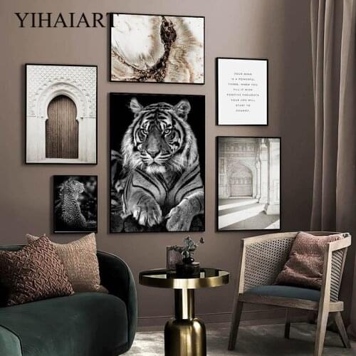 Marble Abstract Canvas Print Black White Tiger Leopard Poster Old Door Wall Art Painting Nordic Picture Modern Home Decoration
