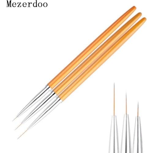 3Pcs Nail Art Metal Liner Painting Brush Set Gel Polish Tips Flower Grid Stripe Wide Lines 3D DIY French Image Drawing Pen Kits