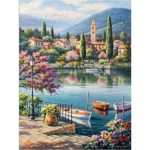 Embroidery Counted Cross Stitch Kits Needlework - Crafts 14 ct DMC DIY Arts Handmade Decor - Village Lake Afternoon