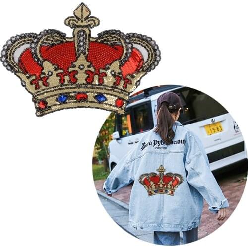 Fine Queen Crown Patches Sequins Patch Golden Big Size T-shirts Cartoon Decoration For Clothes DIY Sew On Patches Appliques