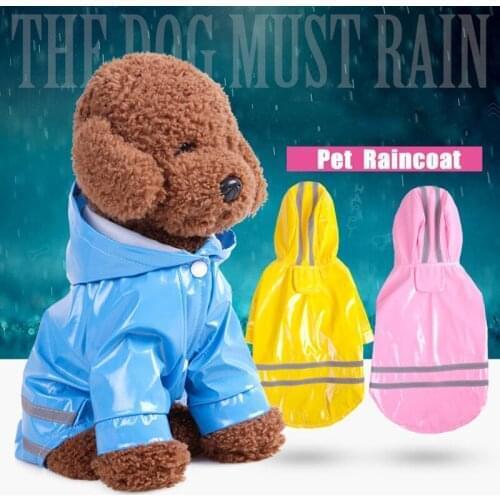 Waterproof Hooded Rain Jackets Pet Dog Raincoat PU Reflective Strip Safety Strips Pet Raincoat Functional Safety Jackets