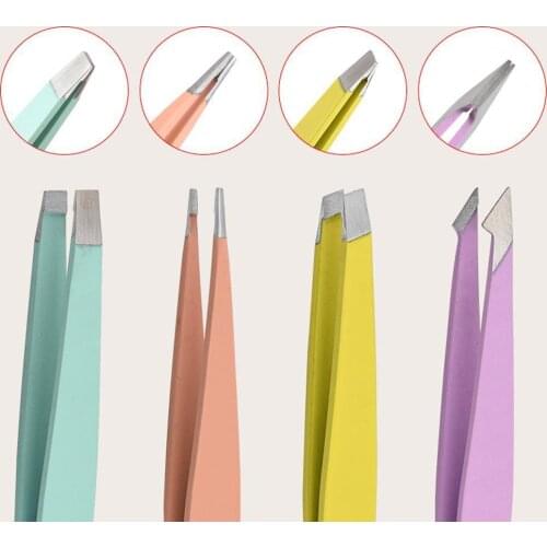 Eyebrow Tweezer Hair Beauty Fine Hairs Puller Steel Slanted Colorful Eye Brow Clips Removal Makeup Tools