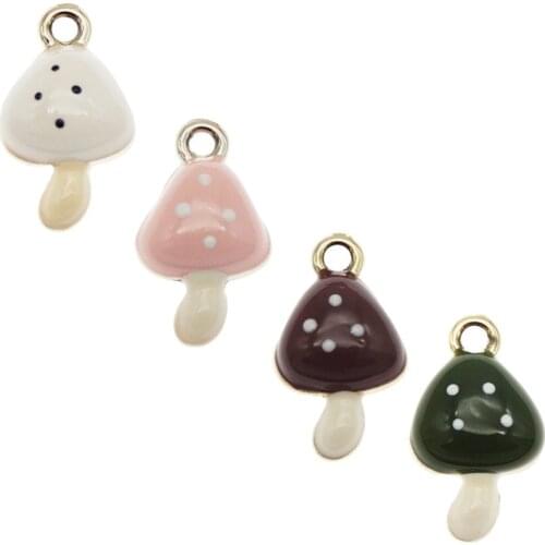 Julie Wang 4PCS Enamel Mushroom Charms Alloy Mixed Colors Gold Tone Mushroom Pendant Bracelet Jewelry Making Accessory