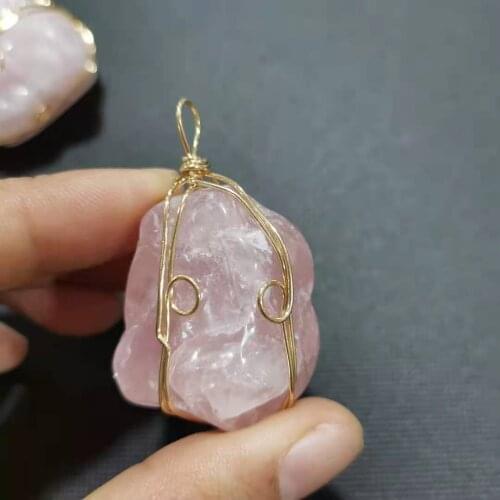 Wire Wrapped Polished Rose quartz Crystal Pendant Natural Healing Crystal Jewelry