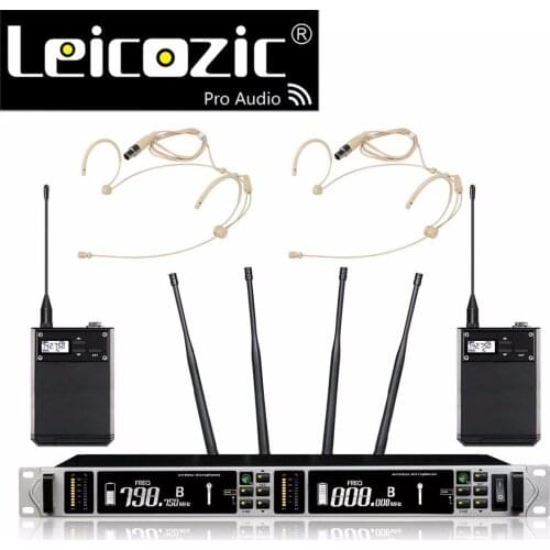 Leicozic microfono inalambrico professional 615-820Mhz PLL True diversity headset professional mic for church concert stage