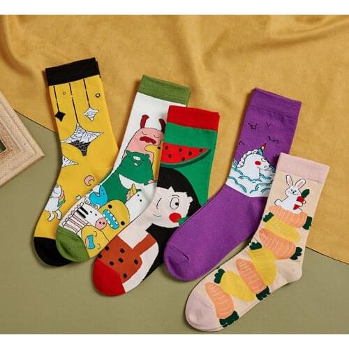 Colorful Cartoon Animal Short Socks Girls Korean Style Harajuku Cotton Socks Women Trendy Chic Funny Happy Sock Streetwear