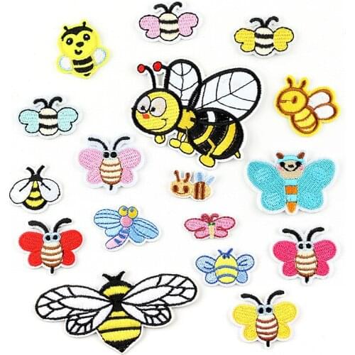 Cute Butterfly Bee Patches Embroidered Iron On Patch For Clothing Stickers For Clothes Pants Sewing Stripe Applique Application