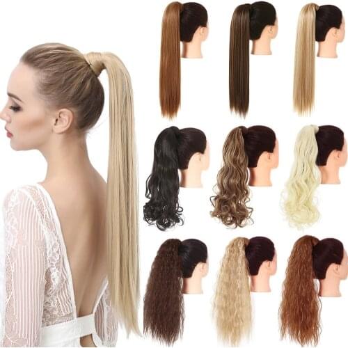Clip in Ponytail Hair Extension Wig Straight Kinky Curly Long Synthetic Wrap Around Fake Pony Tail Blonde False Afro Hairpiece