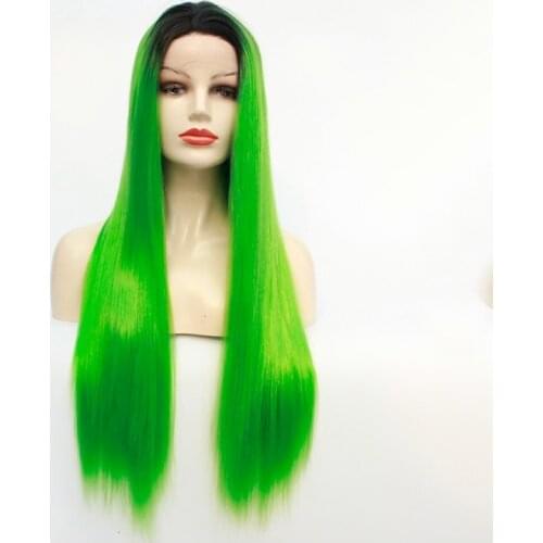 Blue Bird Dark Roots to Grass Green Heat Resistant Hair Hand Tied Cosplay Perruque Synthetic Lace Front Daily Wigs For Women