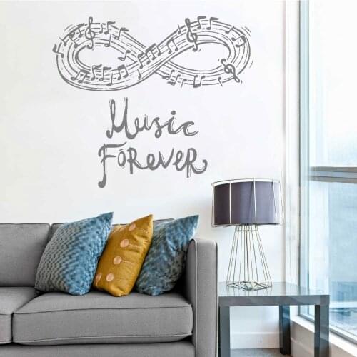 Music Forever Quote Wall Decals Musical Notes Waves Vinyl Wall Sticker Recording Studio Decor Art Vinyl Wall Murals DW11543