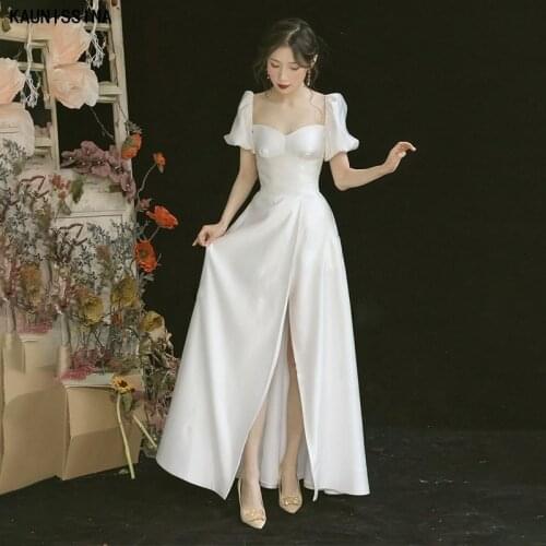 Soft Satin Wedding Dresses Sweetheart Bride Dresses Simple White Vestido de novia A-Line Elegant Beach Party Wedding Gowns