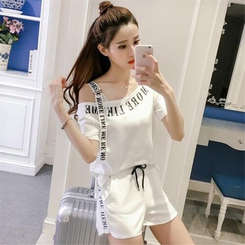Womens plus size summer short-sleeved strapless T-shirt sports casual shorts two-piece suit loose suit ladies sportswear