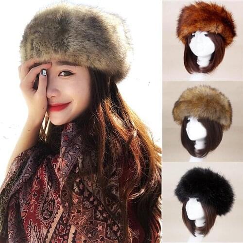 Womens Fashion Faux Fox Fur Hat Autumn Winter Girls Warm Soft Fur Caps Muti-Color Crownless Circle Headgear