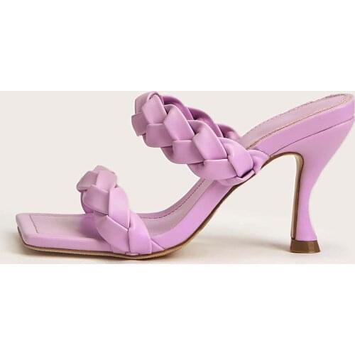 2021 NEW PU Weave Fashion Women Heeled Sandals Peep Toe High Heels Sandals Lady Dress Shoes Size 35-42 Blue white purple