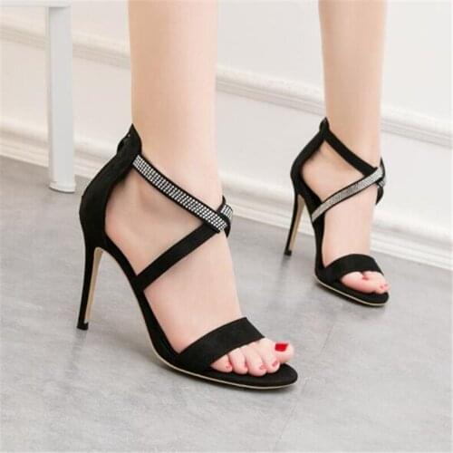 Women shoes Fashion sexy womens sandals with ultra-high heel heel suede open-toe word with rhinestone heels