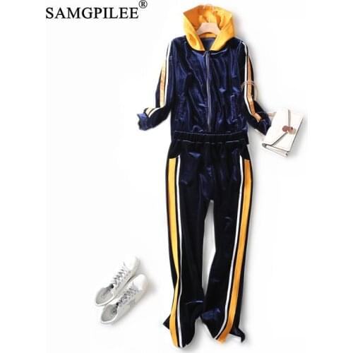 2 Piece Sets Womens Outfits Full Sleeve Casual Pullover Hooded Elastic Waist Striped Full Length Two Piece Tracksuits Women Set