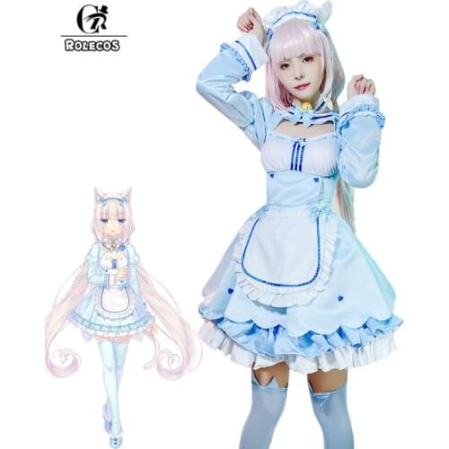 ROLECOS Nekopara Chocola Vanilla Cosplay Costume Chocola Vanilla Cosplay Costume Maid Dress Cat Neko Sexy Women Costume Full Set