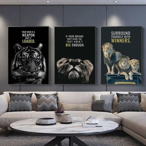 Animals Letter Motivation Quote Art Canvas Painting on The Wall Poster Print Tiger Dog Wall Art Inspiration Pictures Home Decor