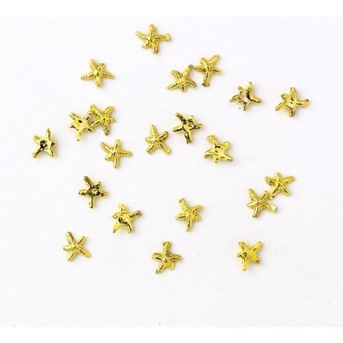 1Bag Starfish Metal Stud Nail Art Accessories 100 PCS 3D Mini Summer Gold Sea Star Alloy Charms Manicure Rivet Decorations IK-78