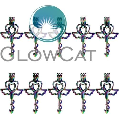 10x C543 Rainbow Color Heart Arrow Beads Cage Jewelry Making Perfume Essential Oil Diffuser Stone Pearl Cage Locket Pendant