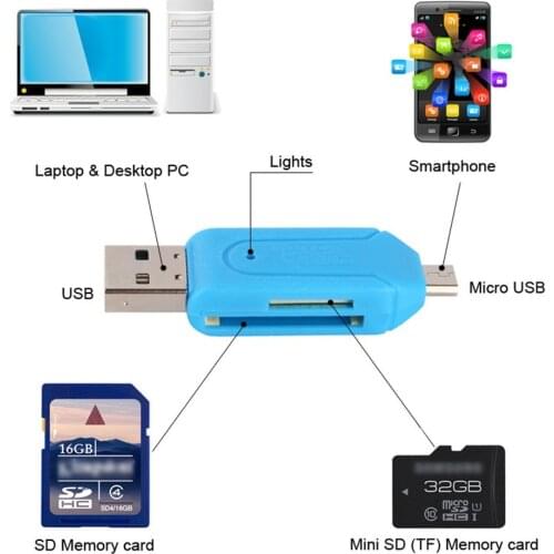 2 in 1 USB OTG TF SD Flash Memory Micro Card Reader Adapter Micro USB Charging Cable For Android Phones and Tablet PC
