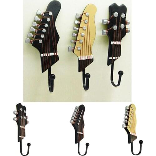 3pcs/set Multi-purpose Retro Movie Style Guitar Heads Home Hooks Resin-made Clothes Hat Hangers Durable Wall-mounted Holder