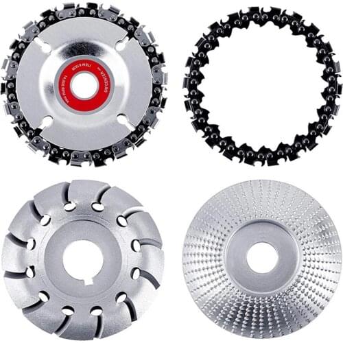 4pcs Grinder Chain Disc Set 12 Teeth Wood Shaping Disc for Wood Angle Polishing Grinding Wheel Tool with Replacement Chain