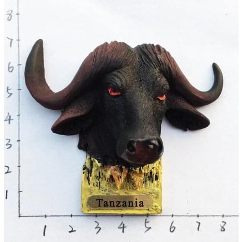 Africa Tanzania Kenya Tourist Souvenir Fridge Magnet 3D Resin Handmade Bison Head Refrigerator Magnetic Stickers Home Decoration