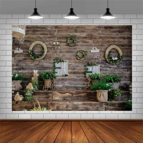 Avezano Photography Background Happy Easter Egg Green Plants Wooden House Backdrops For Photo Studio Photozone Photocall Decor