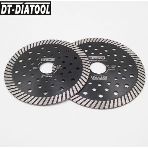 DT-DIATOOL 2pcs Dia 115mm 125mm Diamond Blade Narrow Turbo Multi Holes Saw Blades Wet or Dry Cutting Disc for Granite Marble