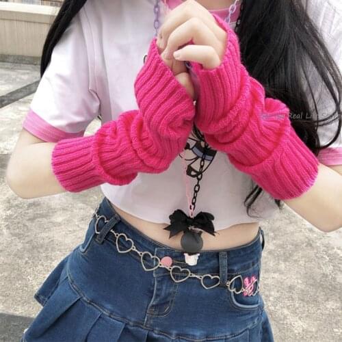 Arm Warmers Goth Knitted Kwaii Fingerless Gloves Ankle Wrist Sleeves Harajuku Arm Warmer Women Fingerless Gloves Anime T434