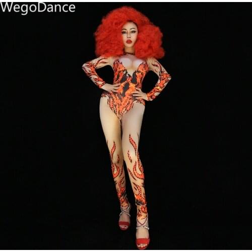 Hot Sale Sparkly Crystals Jumpsuit Costume Women Sexy Stretch Bodysuit Party Show Nightclub Bar Female Singer Stage Dance Wear