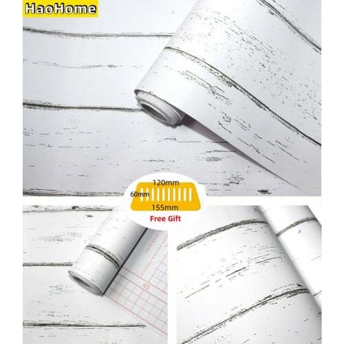 HaoHome Vintage Distressed White Wood Grain Peel and Stick Wallpaper Home Decor
