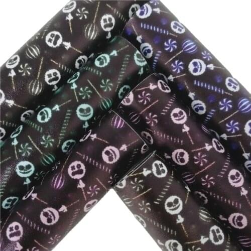 Halloween lollipops Printed Synthetic Leather Faux Fabric Sheets Felt Backing Vinyl For Earrings bag Bows DIY 21X29CM GM2320A