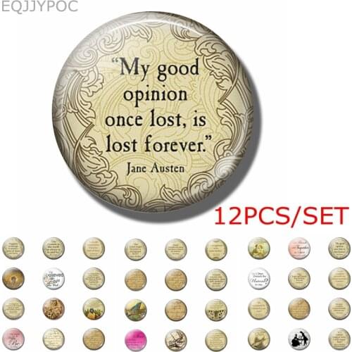 Jane Austen Book Pride and Prejudice 12pcs 25MM Glass Cabochon Fridge Magnets Sets Magnetic Refrigerator Stickers Home Decor