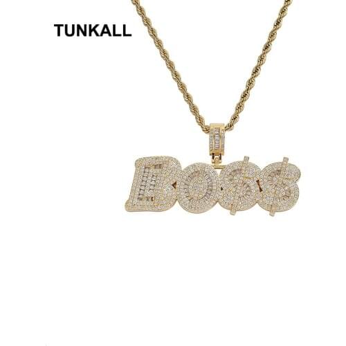 TUNKALL Pendant Bling bling Brass Micro pave with CZ stones Necklace Hip Hop jewelry for men and women CN328