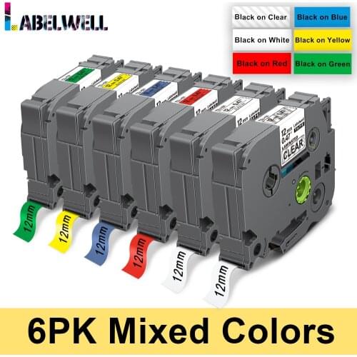 Labelwell 6pcs tz-231 tze-231 Laminated Adhesive TZe 231 TZ231 TZ 231 label tape compatible for Brother P Touch printer tze-631