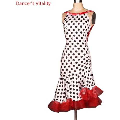 Latin dance costume senior sexy white Polka Dot Sleeveless latin latin dance dress women latin dance competition dresses
