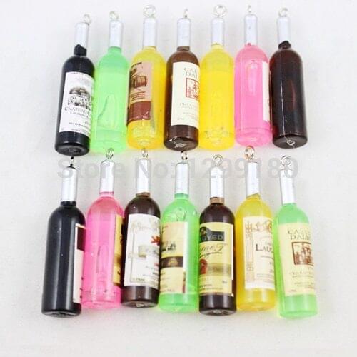 Fashion Cute Resin Random Mixed Wine bottle Pendants Charm For DIY Earrings Necklace Keyrings Making Accessories Approx 48x12mm