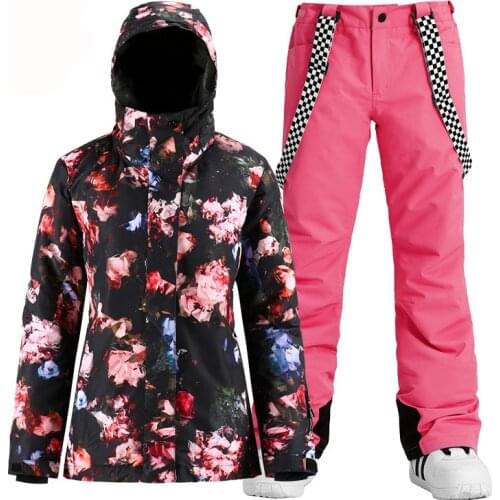 Fashion Chinese Style Women Snow Suit Wear Snowboard Clothing Waterproof Costumes Winter Outdoor Ski Jackets + Belt Pants Brand
